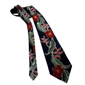 NABOTH Mens Hawaii Floral Hibiscus Heliconia Silk Necktie Hand Made